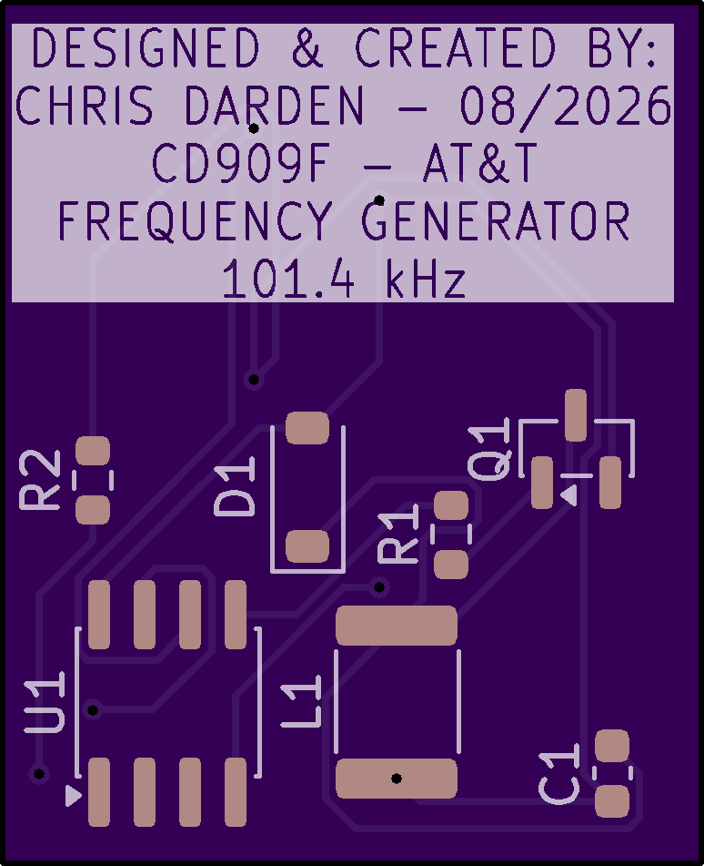 Circuit-board artwork for Chris Darden's CD909F AT&T 101.4 kilohertz frequency generator